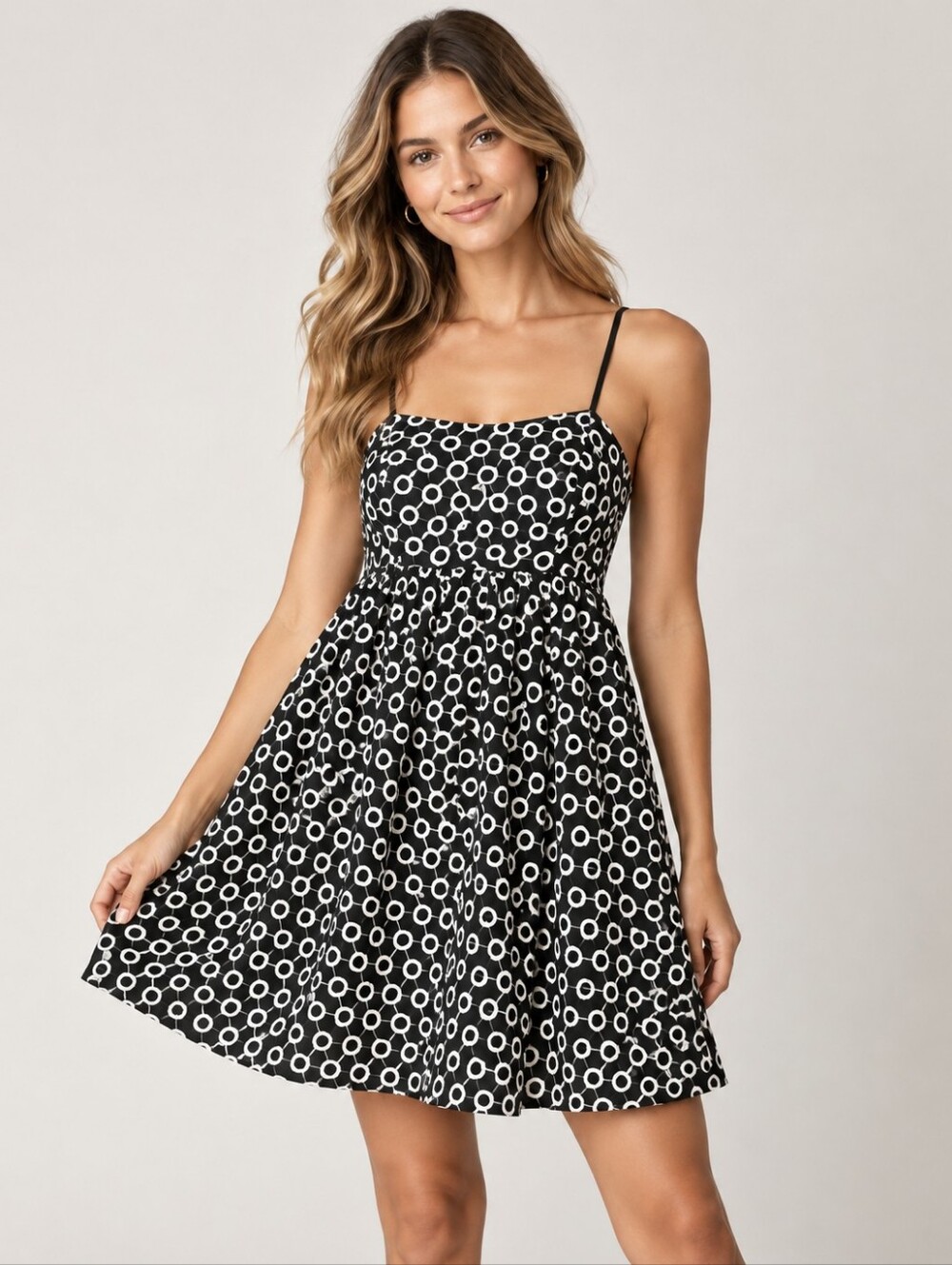 Lovers + Friends Black White Embroidered Fit & Flare Dress Size M